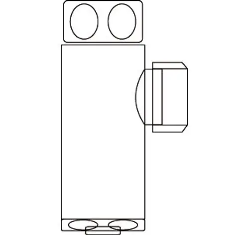 Chromfarbenes Entleerungsventil von Ideal Standard mit zwei runden Öffnungen oben und drehbarem seitlichem Anschluss. Schlichtes Design für die installation in Badezimmern.